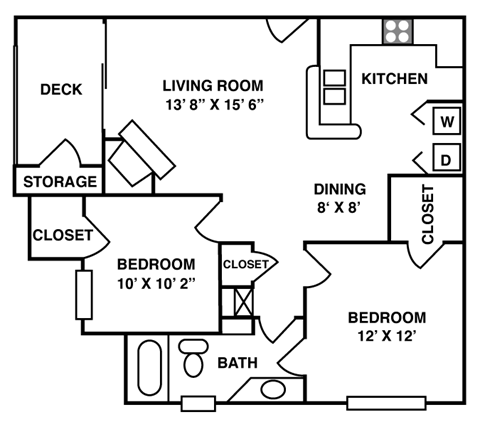 2 Bed | 1 Bath - 856 sq. ft.